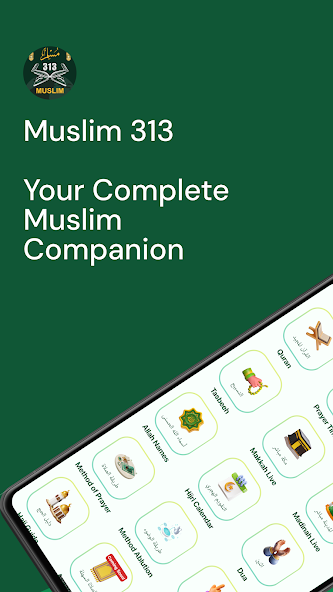 Muslim 313 home screen showing prayer times
