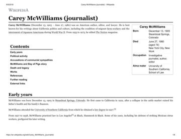 Cover of Carey McWilliams (journalist)   Wikipedia